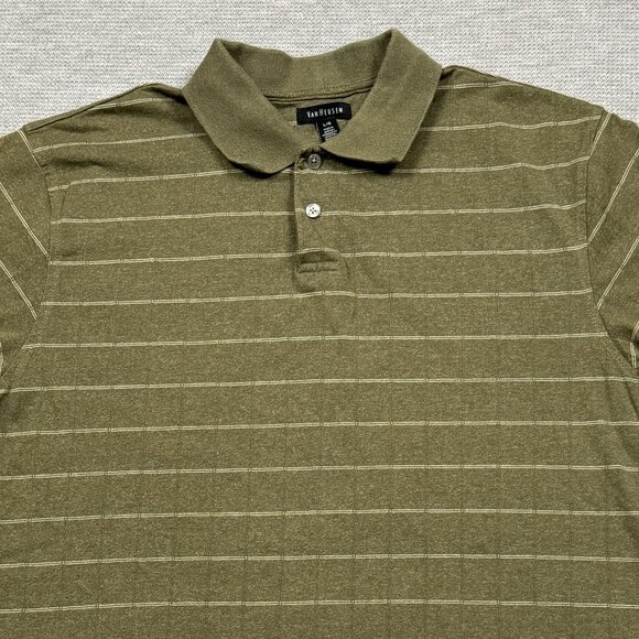 Van Heusen Striped Polo Shirt Mens Size L Green White Collared Short Sleeve - Picture 3 of 9